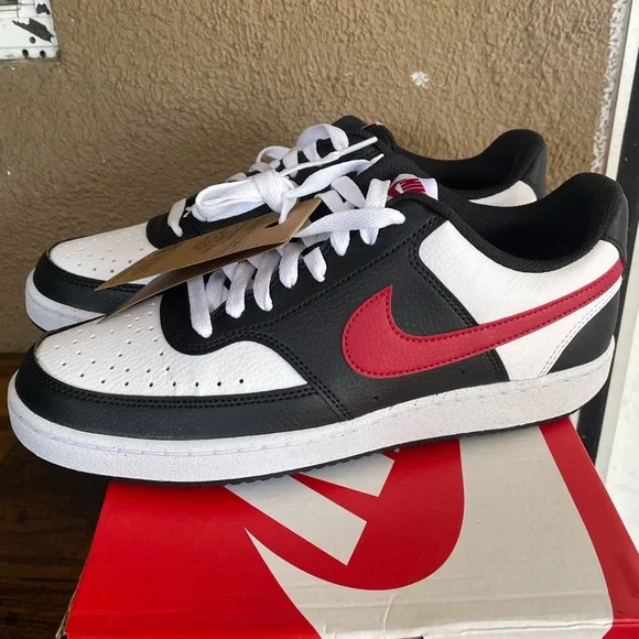 Nike Black and White Sneakers with Red Swoosh for women size 10 for men 8.5 - Picture 2 of 8